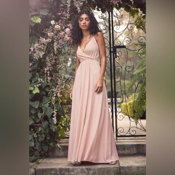 Lulu’s Everything’s Alright Blush Pink Backless Maxi Dress S - Picture 3 of 10